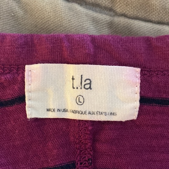 Anthro T.la Stripped Cuffed Sleeve V Neck Pocket Tee - Picture 2 of 4